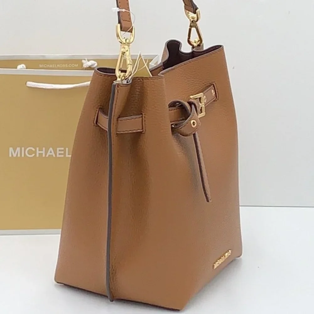 Michael Kors Emilia Small Bucket Bag Messenger Leather Luggage - Picture 6 of 15
